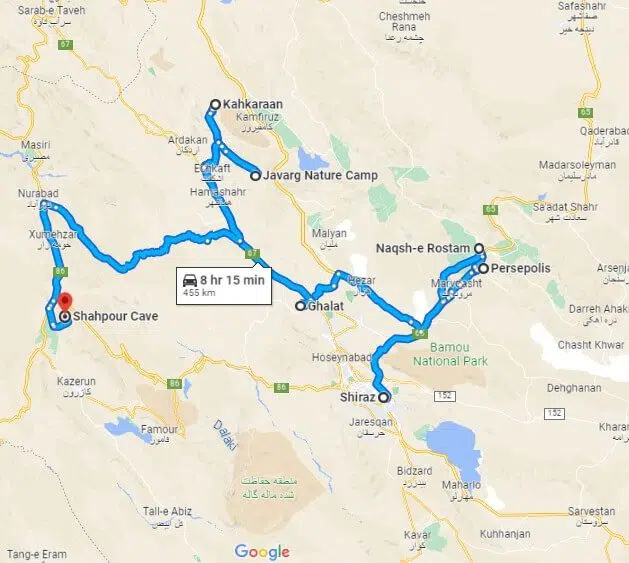 Shiraz City Tour _ map