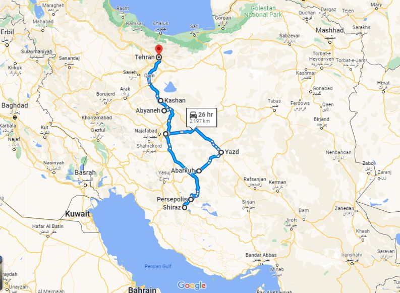 11-Days Iran Highlights Tour - letsseepersia map_11-Days Iran Highlights Tour
