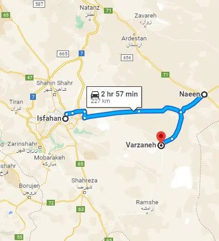 isfahan City Tour_map_Iran_ varzaneh desert naeein