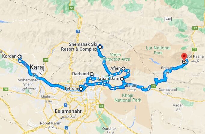 Tehran City Tour - letsseepersia Tehran City Tour-map about tehran and attractions near it