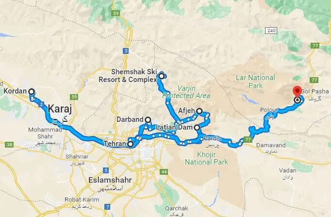 Tehran City Tour-map about tehran and attractions near it