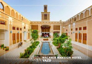 traditional yard of malamir mansion hotel yazd